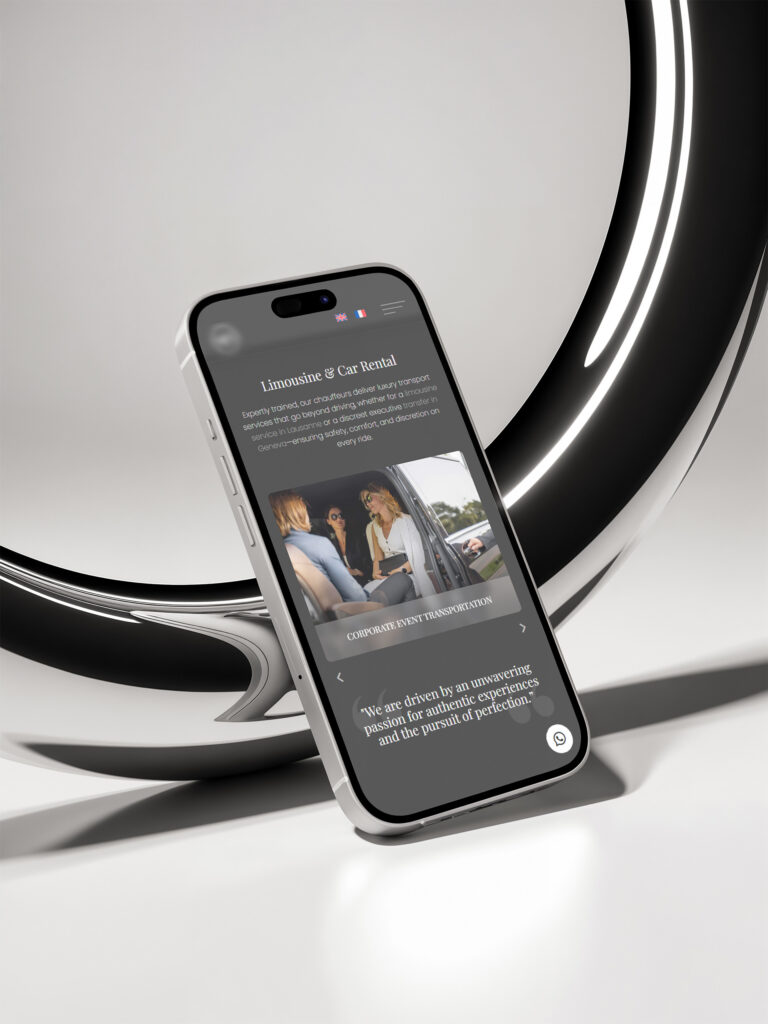 Luxury chauffeur booking website shown on a smartphone