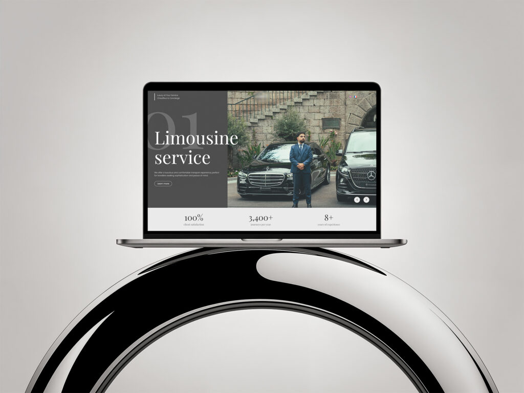 Limousine service website shown on a laptop