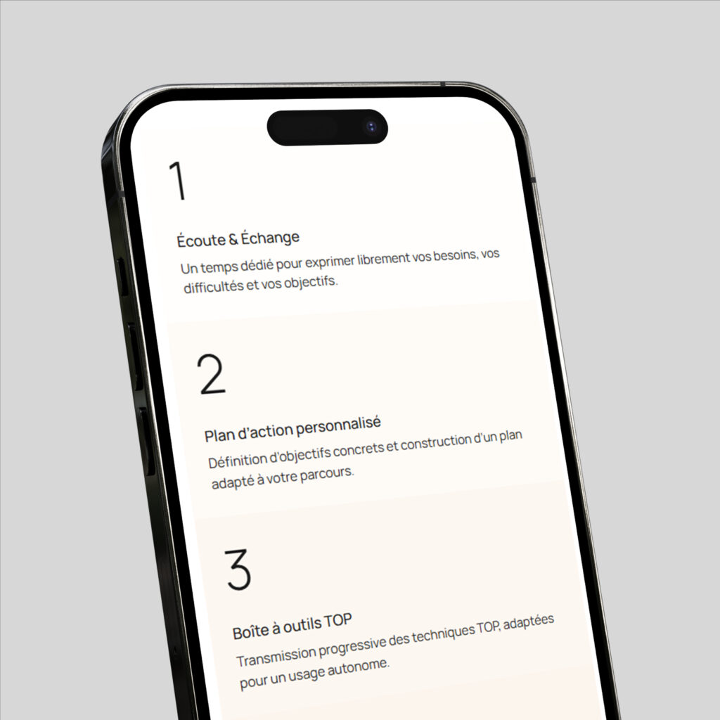 Coaching website – three-step process on a smartphone
