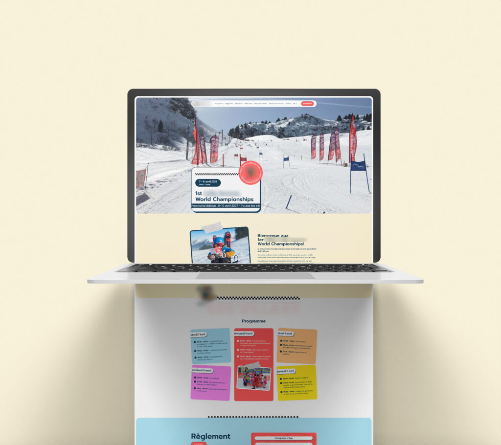 Ski championship event website shown on a laptop
