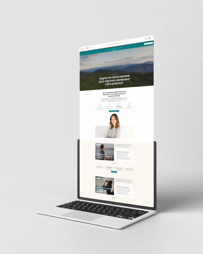 Coaching website with mountain landscape shown on a laptop