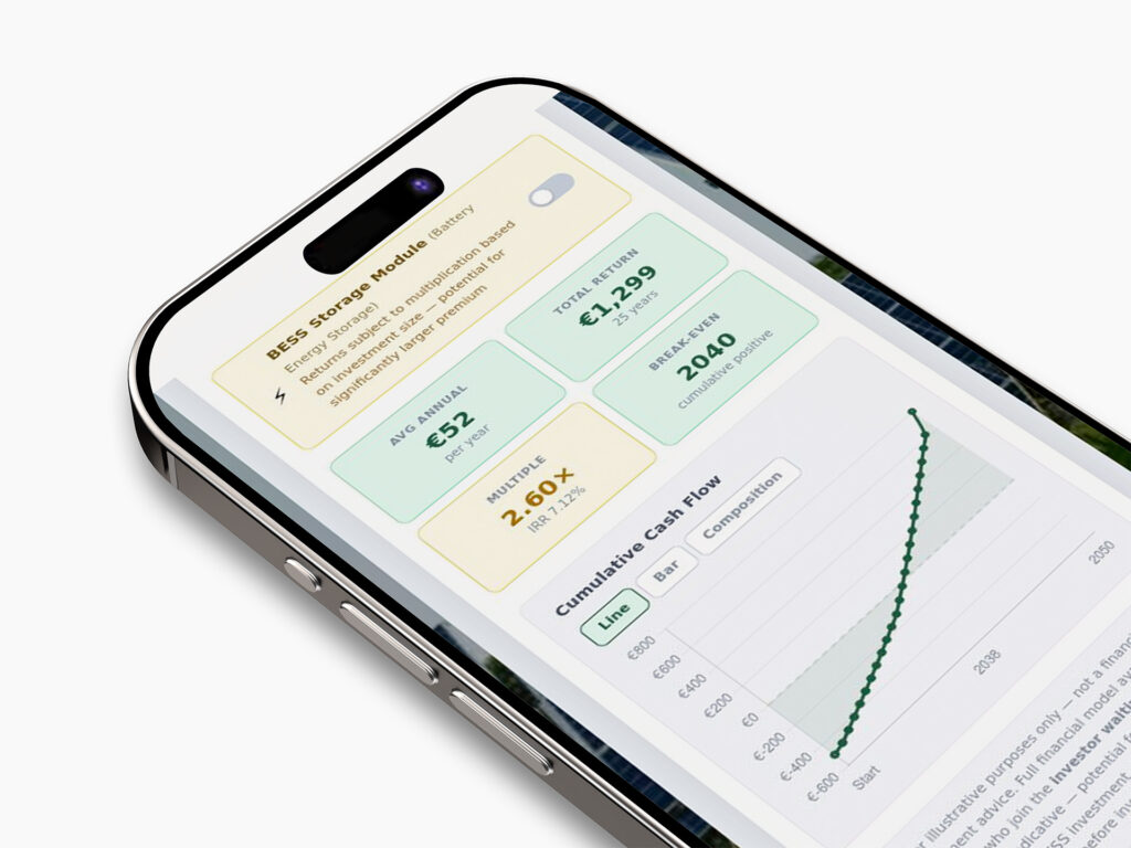 Battery storage savings calculator shown on a smartphone