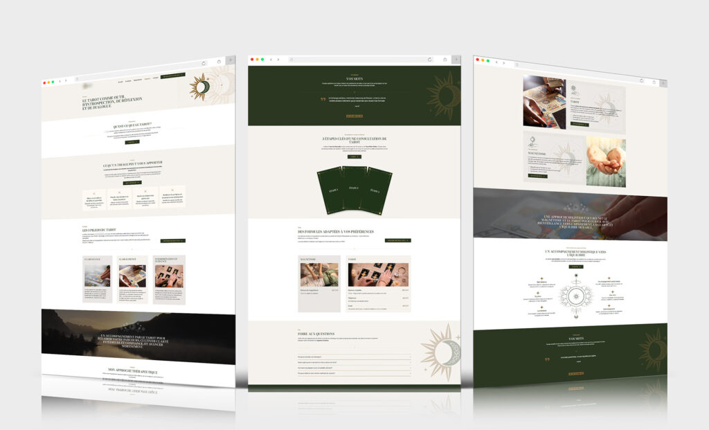 Wellness website – three page designs in beige and green